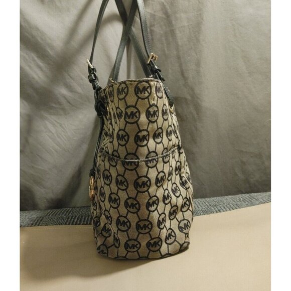Michael Kors Jet Set Tote Leather and Canvas Black and Tan Logo - Picture 6 of 15